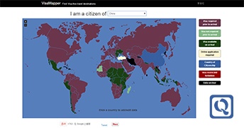 免签证国家分布图-VisaMapper